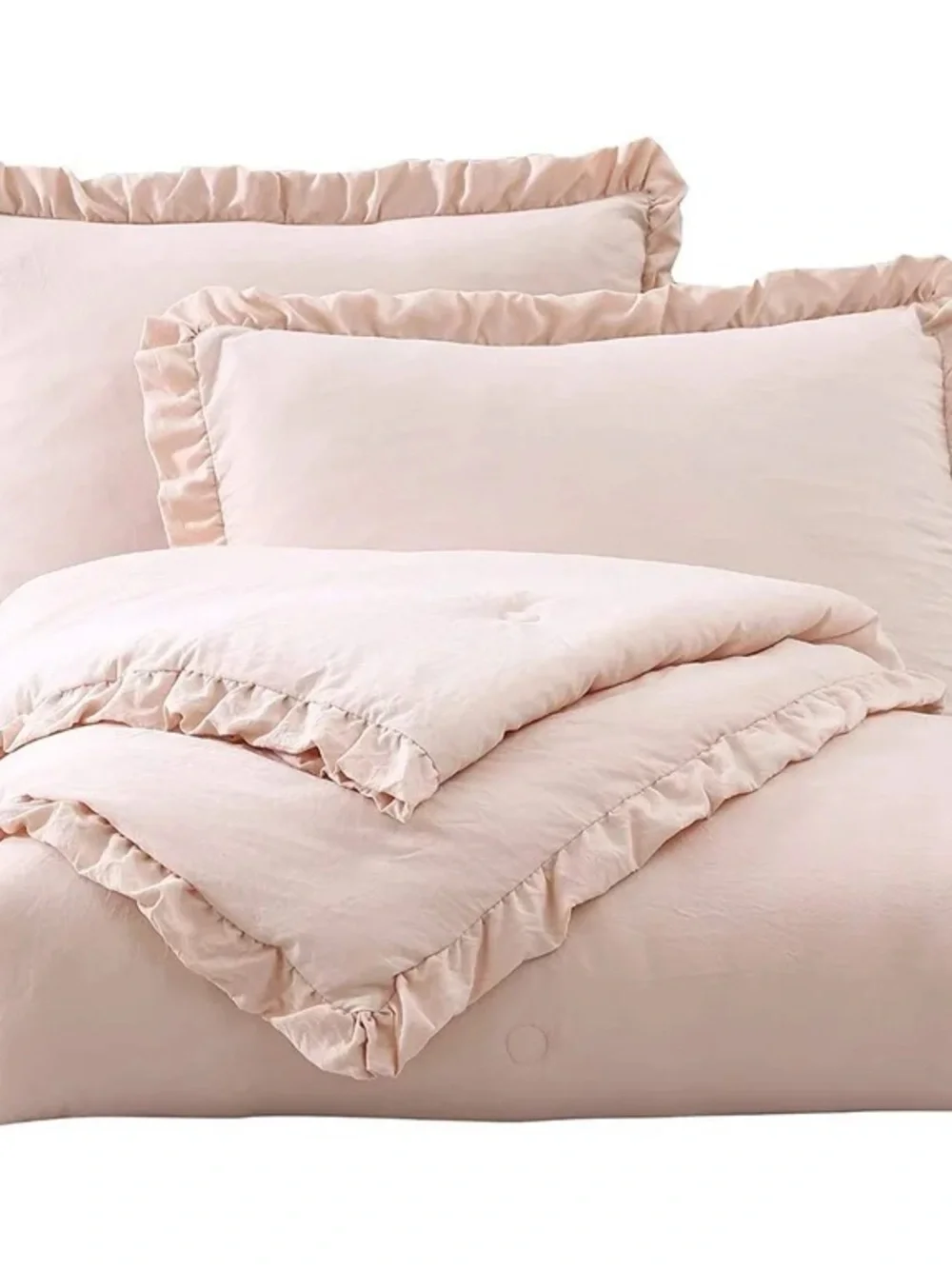 Soft Ruffle oversized queen 3 piece Comforter Set in Blush Pink